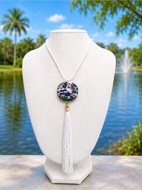 Vintage Cloisonné Bird Pendant on Braided White Cord